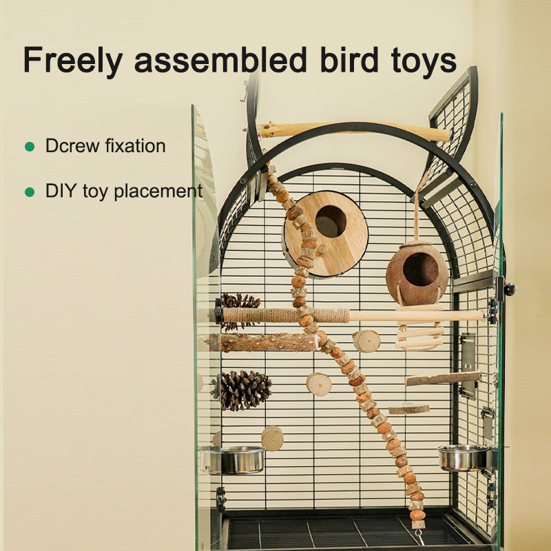 Free shipping | Large Baroque Parrot Cage Solid Wood | Luxury Anti-Splash Bird Villa for Cockatiel, Budgerigar & Small Parrots