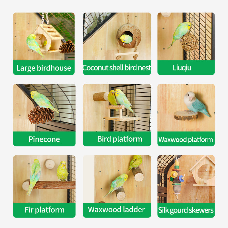Free shipping | TAJIA Panoramic Large Bird Cage for Parrots | Heavy-Duty Iron Aviary with Stand & Play Top, Spacious Cabinet Design for Conures, African Greys & Macaws