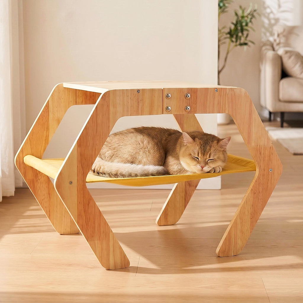 3-in-1 Sisal Cat Scratcher Bed, Cat Hammock Lounge with Solid Wood Frame, Durable Pad & Perch for Large Indoor Cats, Easy Assembly Cat Furniture