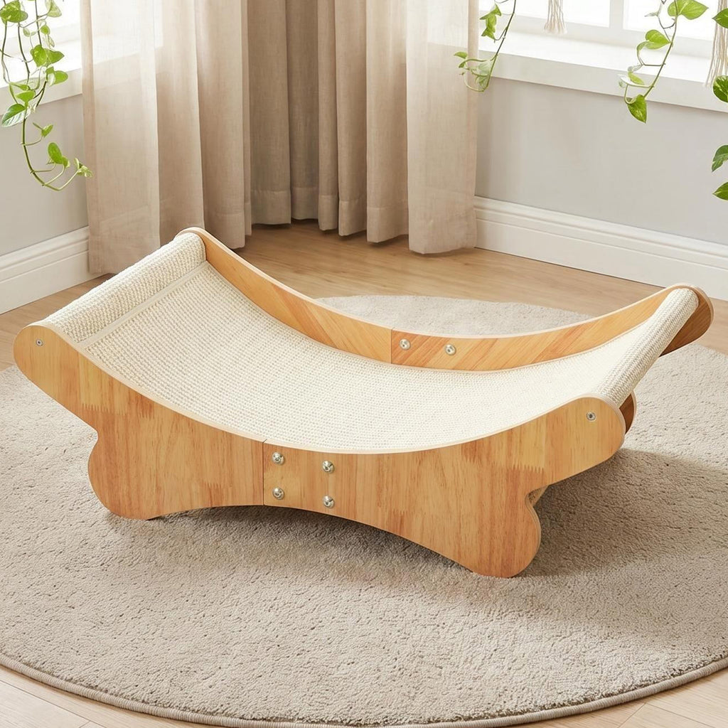 3-in-1 Sisal Cat Scratcher Bed, Cat Hammock Lounge with Solid Wood Frame, Durable Pad & Perch for Large Indoor Cats, Easy Assembly Cat Furniture