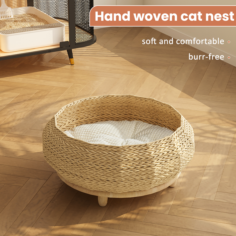 MiaoZan Woven Solid Wood Pet Bed, Semi-Enclosed Cat Dog Bed, All Seasons Universal,Cat Bed