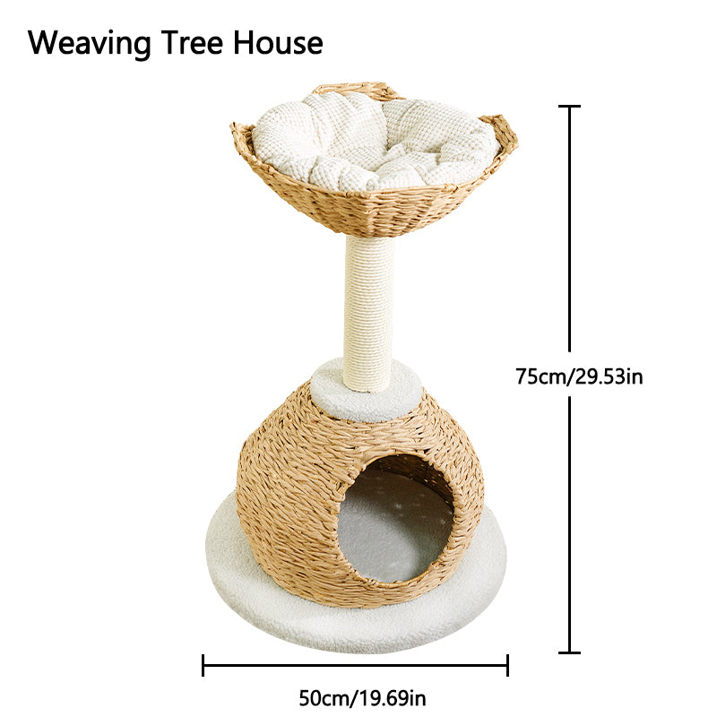 MiaoZan Wicker Cat Climbing Frame Multifunctional Cat Bed Scratching Post Toy Space-Saving