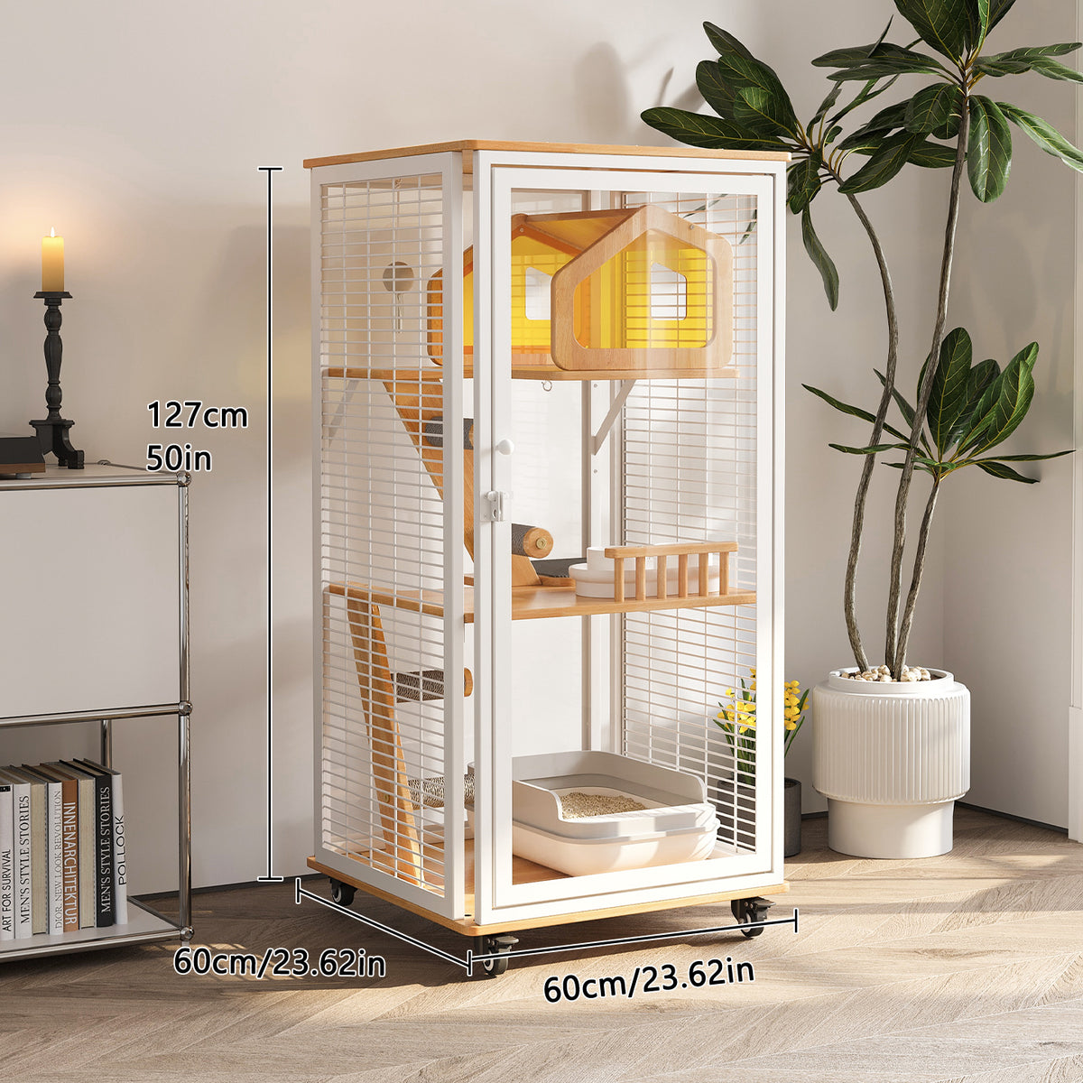 Extra Large Cat Villa, Luxury Indoor Cat Cage with Panoramic Glass Cat House