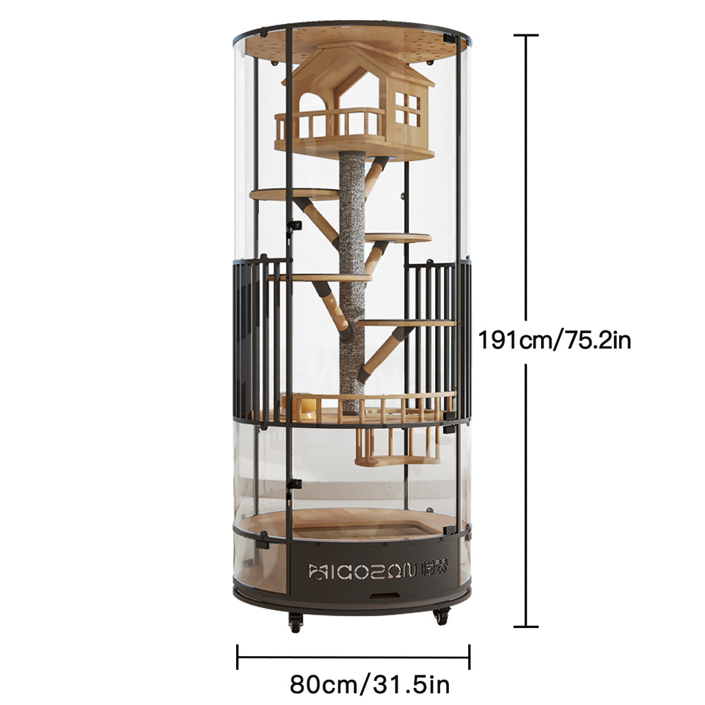 Premium 360° Transparent Glass Cat Condo – Multi-Level Luxury Cat Tower with Double-Door Design