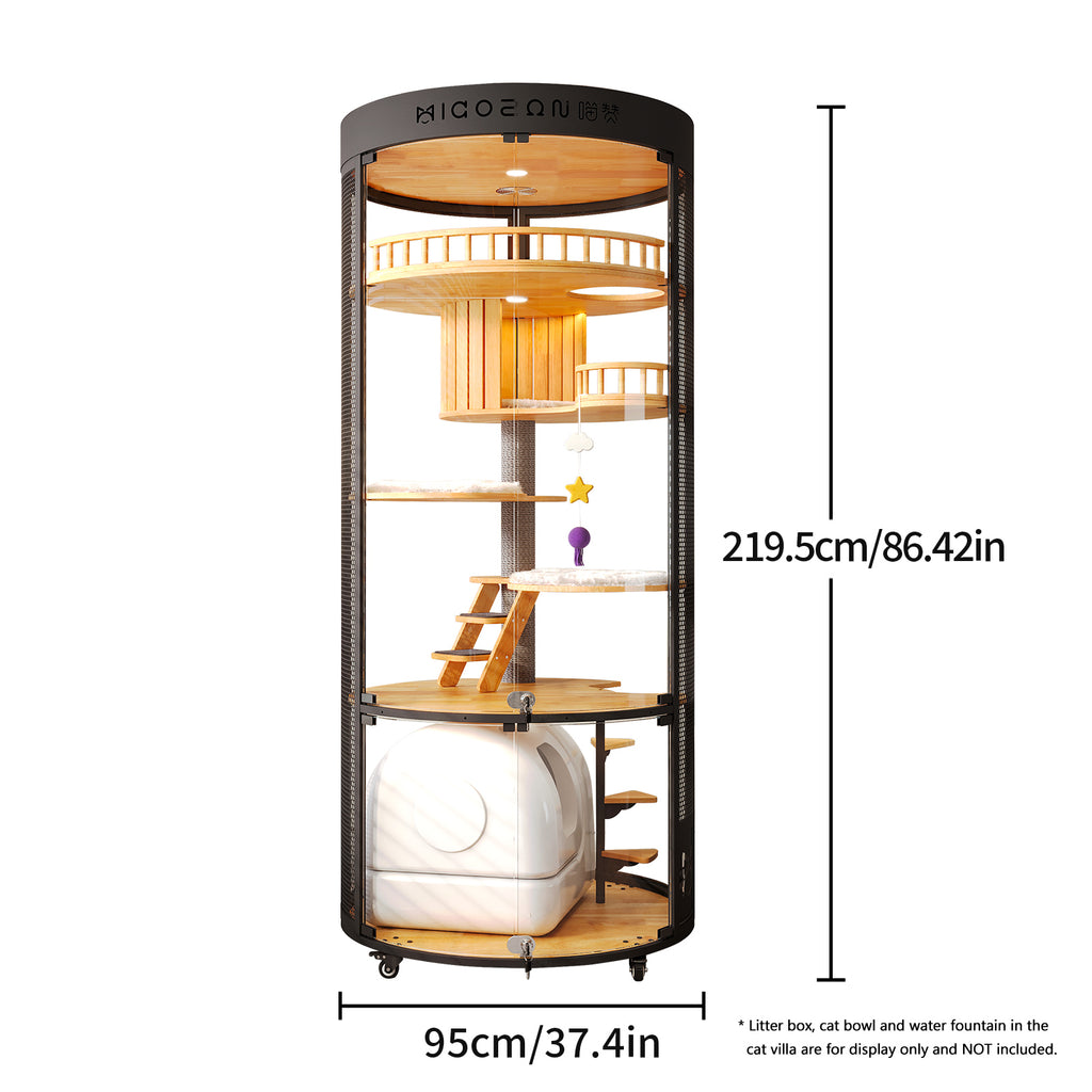 Large Cat Villa, 360° Full-View Cat Cage with Tempered Glass, Smart Ventilation & Heavy-Duty Carbon Steel Frame