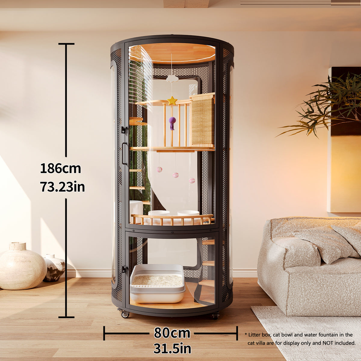 Extra Large Cat Cage Indoor, Cat Enclosure with Smart Air System, Panoramic Cat Villa, Large Cat House