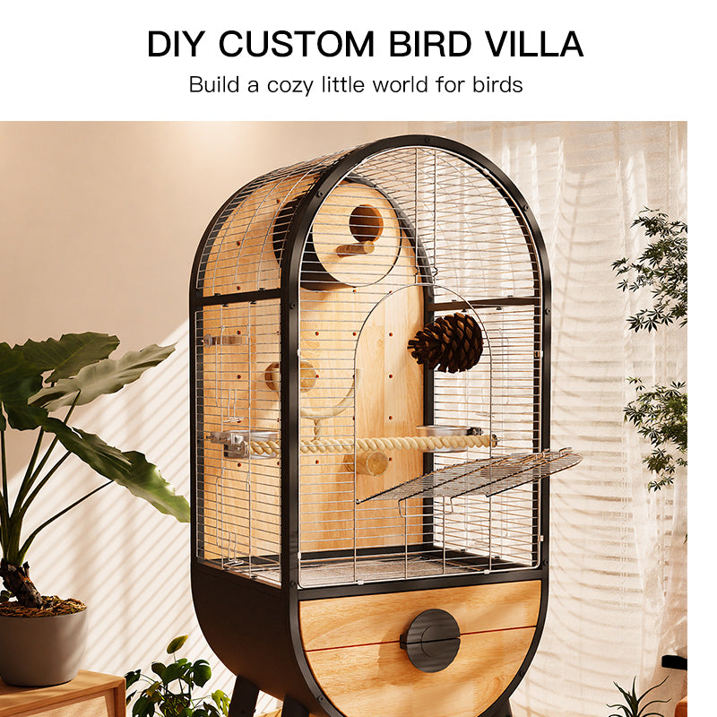 Free shipping | Luxury Parrot Cage Villa, Stainless Steel & Solid Wood Time Capsule House for Cockatiel-Free Shipping