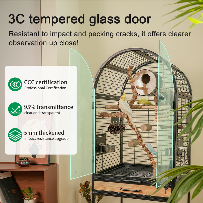 Free shipping | Large Baroque Parrot Cage Solid Wood | Luxury Anti-Splash Bird Villa for Cockatiel, Budgerigar & Small Parrots