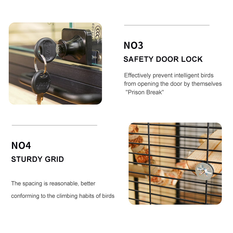 Free shipping | Large Panoramic Bird Cage Wrought Iron | Luxury Parrot Aviary Villa for African Grey, Cockatiel, Monk Parakeet