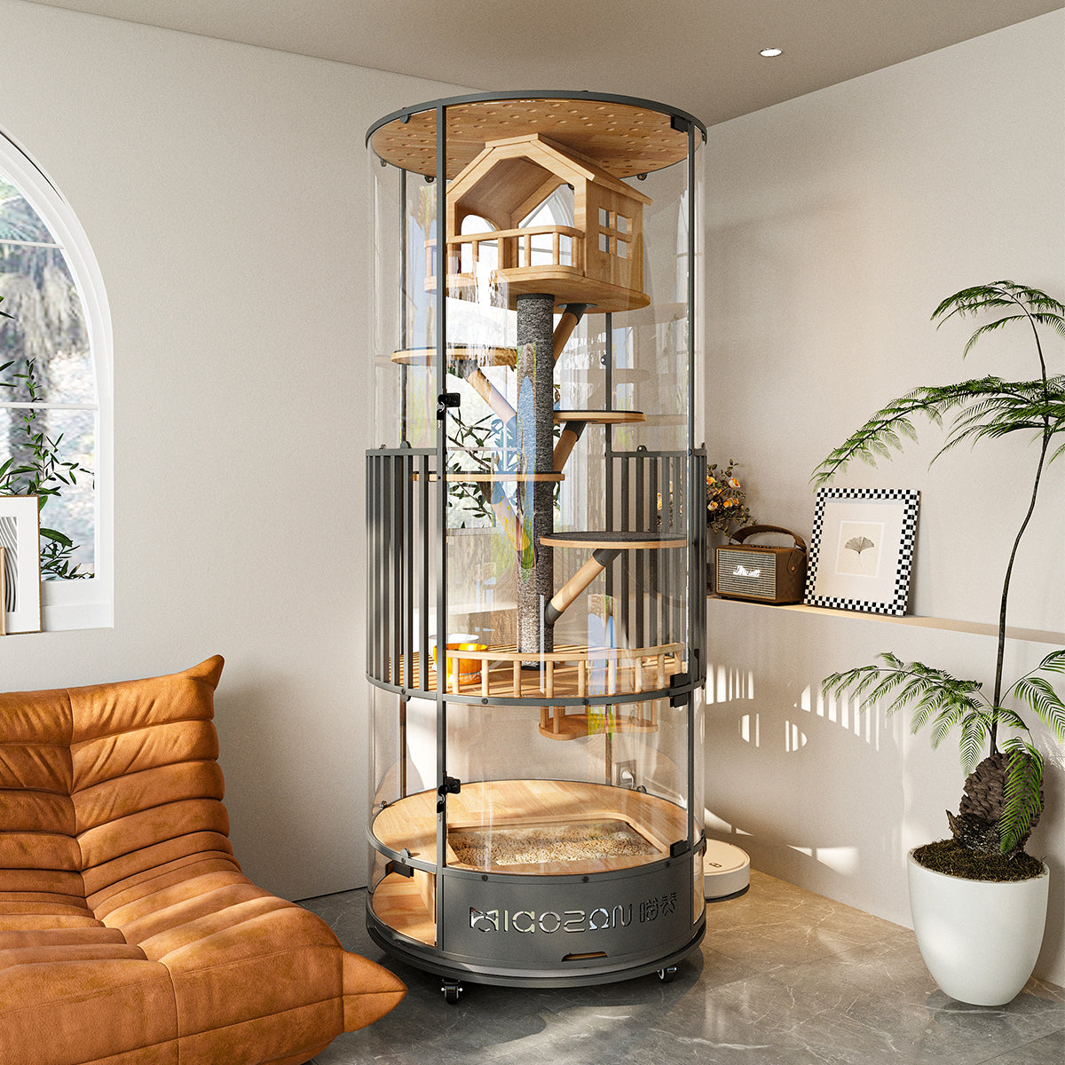 Premium 360° Transparent Glass Cat Condo – Multi-Level Luxury Cat Tower with Double-Door Design