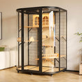 Large Cat Enclosure Indoor with LED Light | 74.8" Tall Glass Cat Condo | 360° Rotatable Cat Villa with Multi-Level Platforms for Multiple Cats
