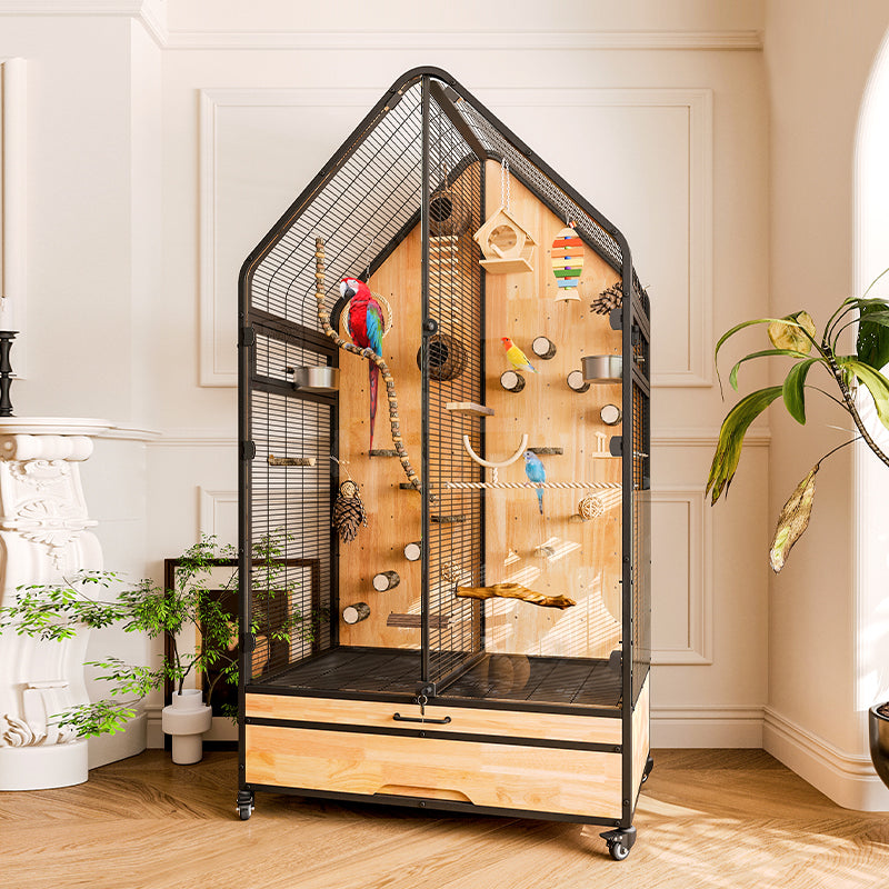 Free shipping | Large Panoramic Bird Cage Wrought Iron | Luxury Parrot Aviary Villa for African Grey, Cockatiel, Monk Parakeet