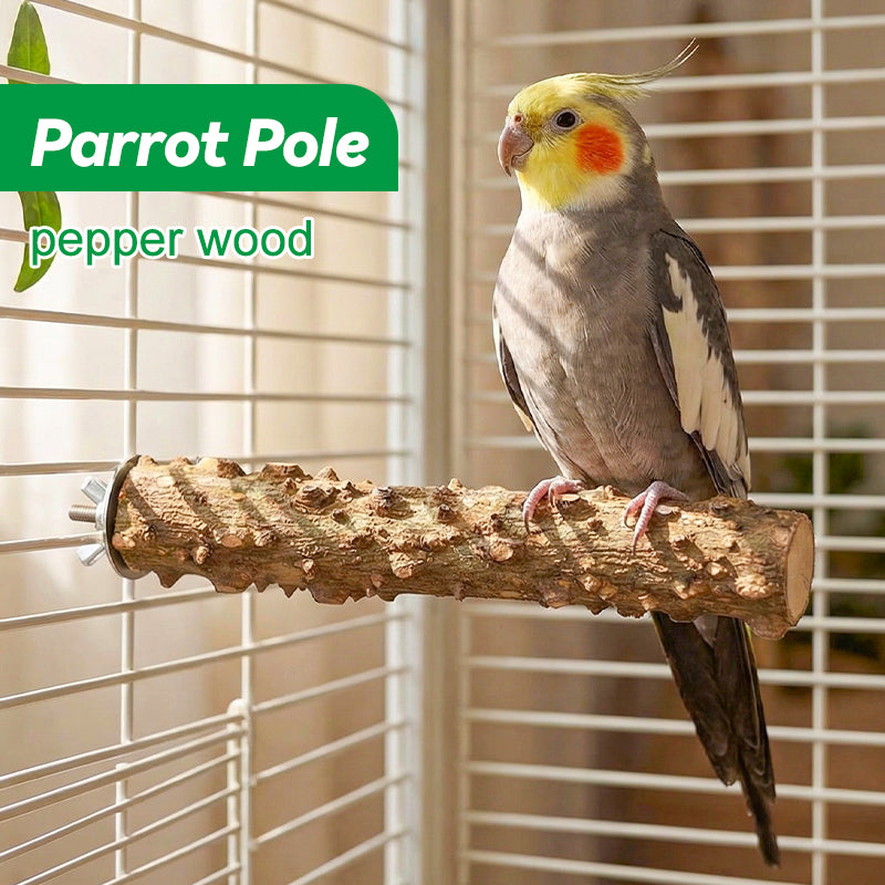 Natural Pepper Wood Bird Perch, Natural Wooden Parrot Perch with Double-Sided Locking Bolts, Bird Cage Stand for Budgies, Cockatiels, Conures & Parrots
