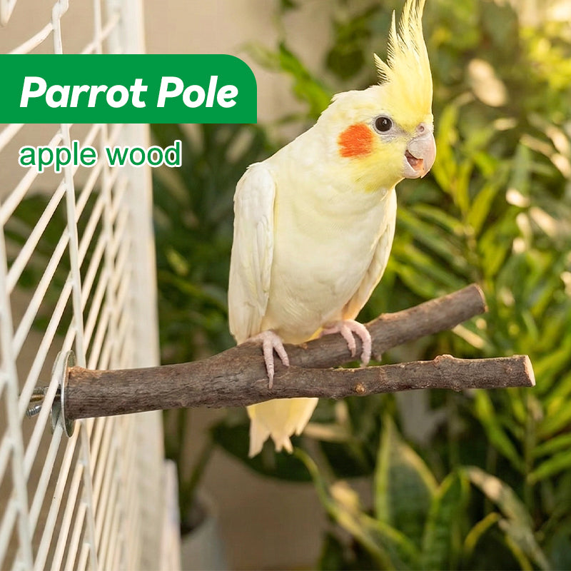 Natural Apple Wood Bird Perch for Parrots, Budgies & Cockatiels – Wooden Bird Cage Stand with Secure Double-Sided Mounting