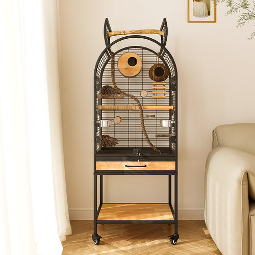 Free shipping | Large Baroque Parrot Cage Solid Wood | Luxury Anti-Splash Bird Villa for Cockatiel, Budgerigar & Small Parrots