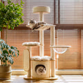 OFA01 Large Cat Tree for Indoor Cats, Multi-Level Wooden Cat Tower with Scratching Posts, Cat Condo & Cozy Cat House for Multiple Cats