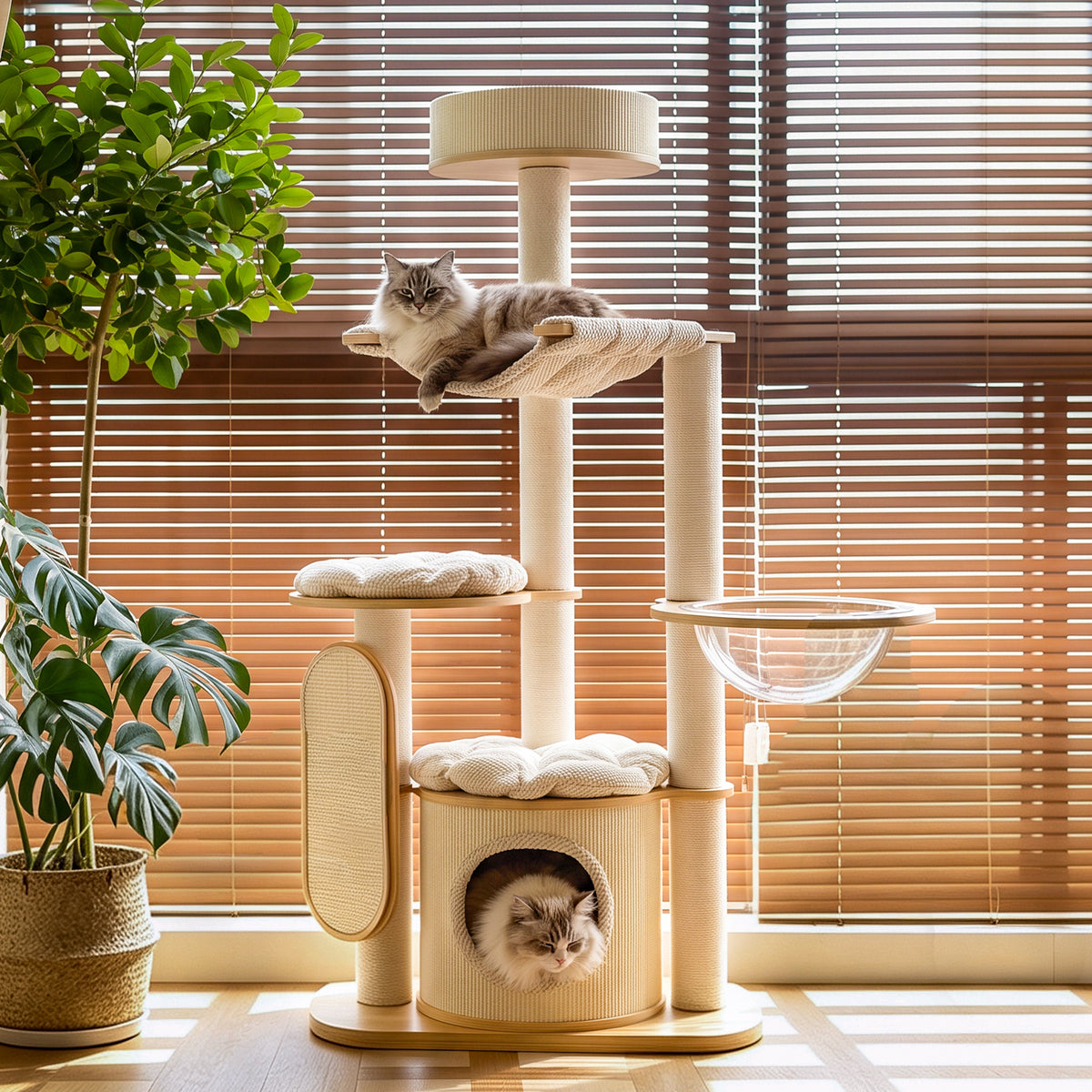 OFA01 Large Cat Tree for Indoor Cats, Multi-Level Wooden Cat Tower with Scratching Posts, Cat Condo & Cozy Cat House for Multiple Cats