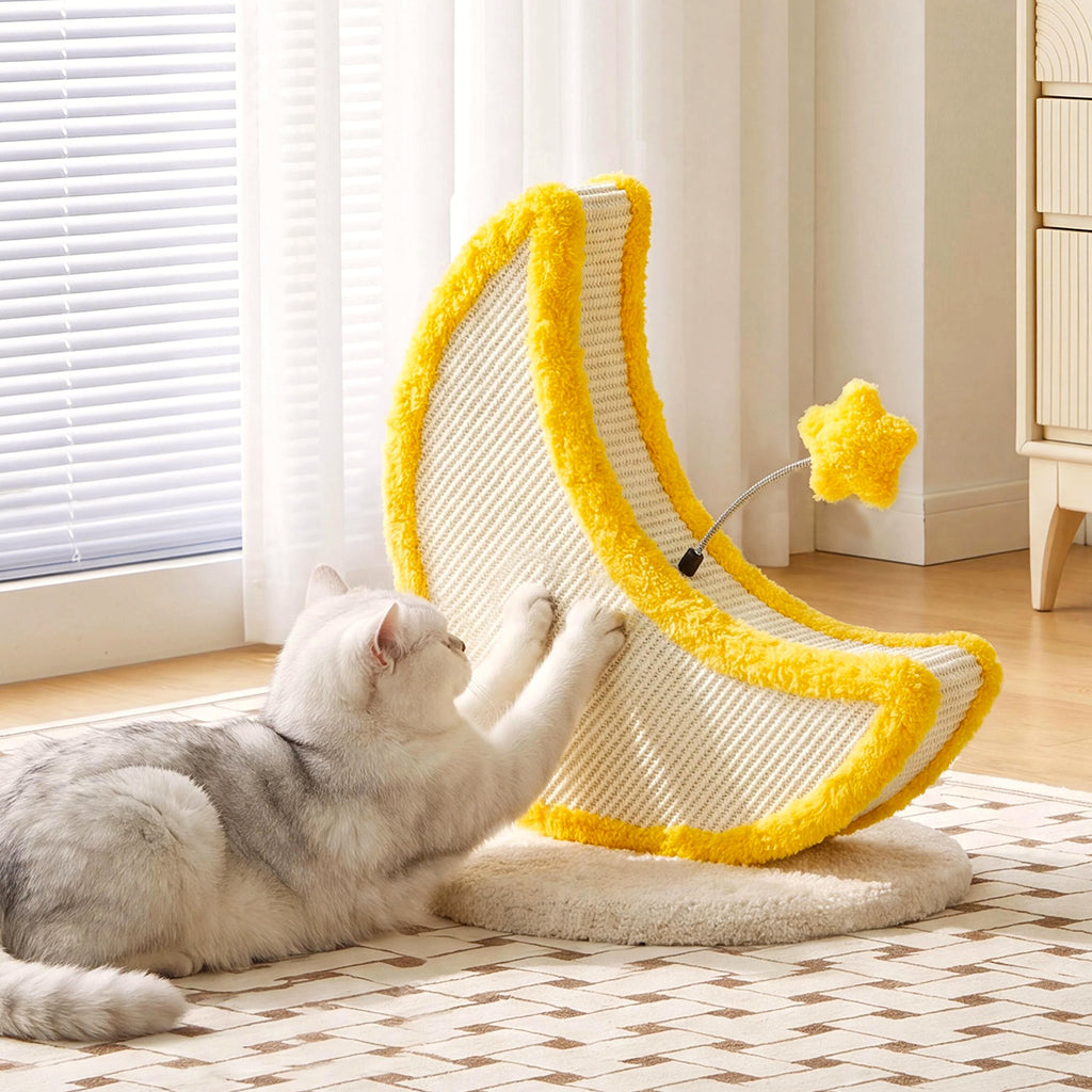 Moon-Shaped Sisal Cat Scratcher – Durable, Low-Shedding Cat Scratching Board with Cozy Plush for Indoor Cats
