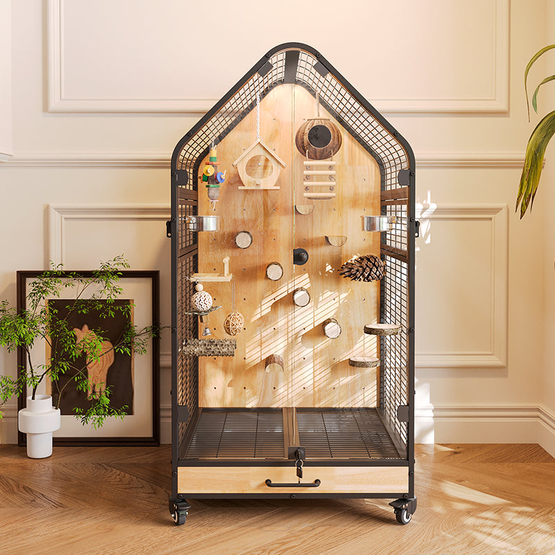 Free shipping | TAJIA Panoramic Large Bird Cage for Parrots | Heavy-Duty Iron Aviary with Stand & Play Top, Spacious Cabinet Design for Conures, African Greys & Macaws