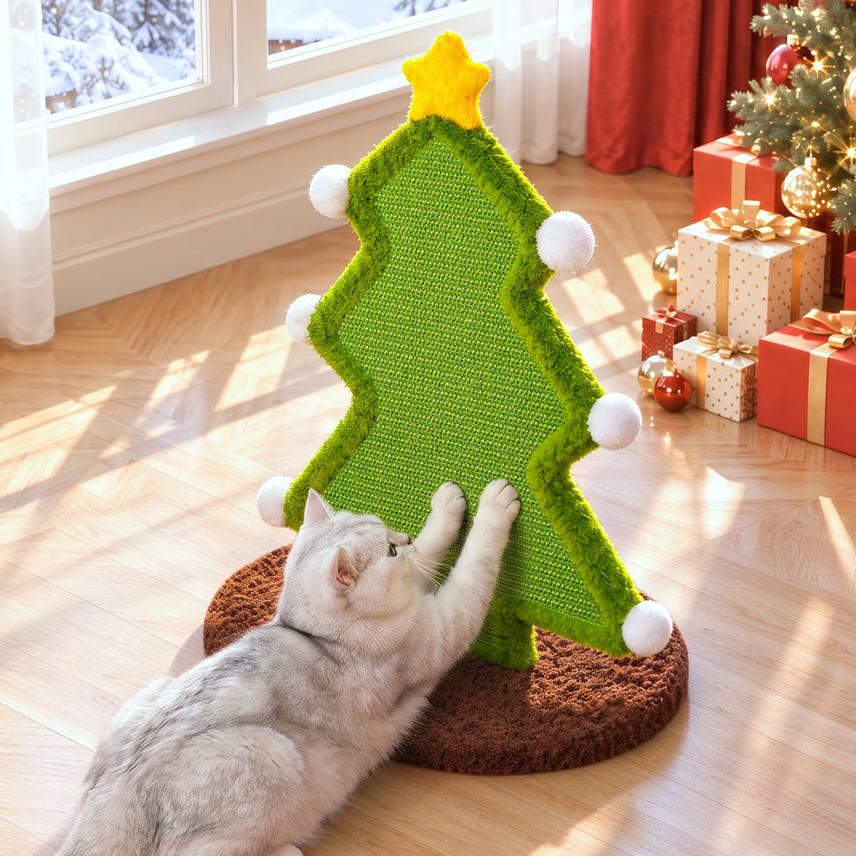 Christmas tree-Shaped Sisal Cat Scratcher – Durable, Low-Shedding Cat Scratching Board with Cozy Plush for Indoor Cats