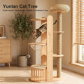 Large Solid Wood Cat Tree for Multiple Cats – Space-Saving Vertical Cat Tower with Scratching Posts & Hammock