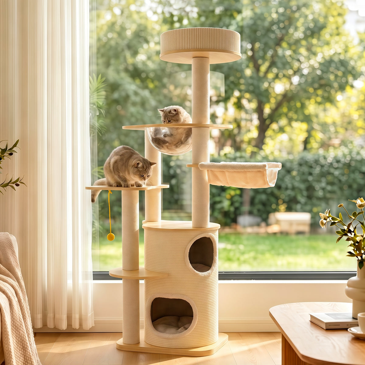 OFA04 Large Cat Tree for Indoor Cats, Multi-Level Wooden Cat Tower with Scratching Posts, Cat Condo & Cozy Cat House for Multiple Cats