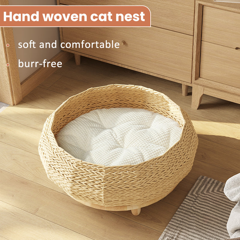 MiaoZan Woven Solid Wood Pet Bed, Semi-Enclosed Cat Dog Bed, All Seasons Universal,Cat Bed