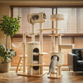 OFA07 Large Cat Tree for Indoor Cats, Multi-Level Wooden Cat Tower with Scratching Posts, Cat Condo & Cozy Cat House for Multiple Cats