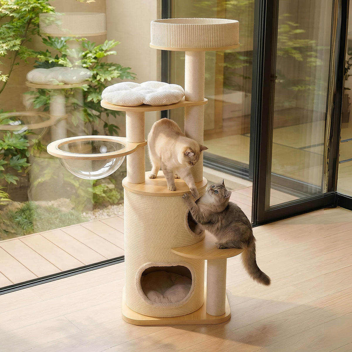 OFA03 Large Cat Tree for Indoor Cats, Multi-Level Wooden Cat Tower with Scratching Posts, Cat Condo & Cozy Cat House for Multiple Cats