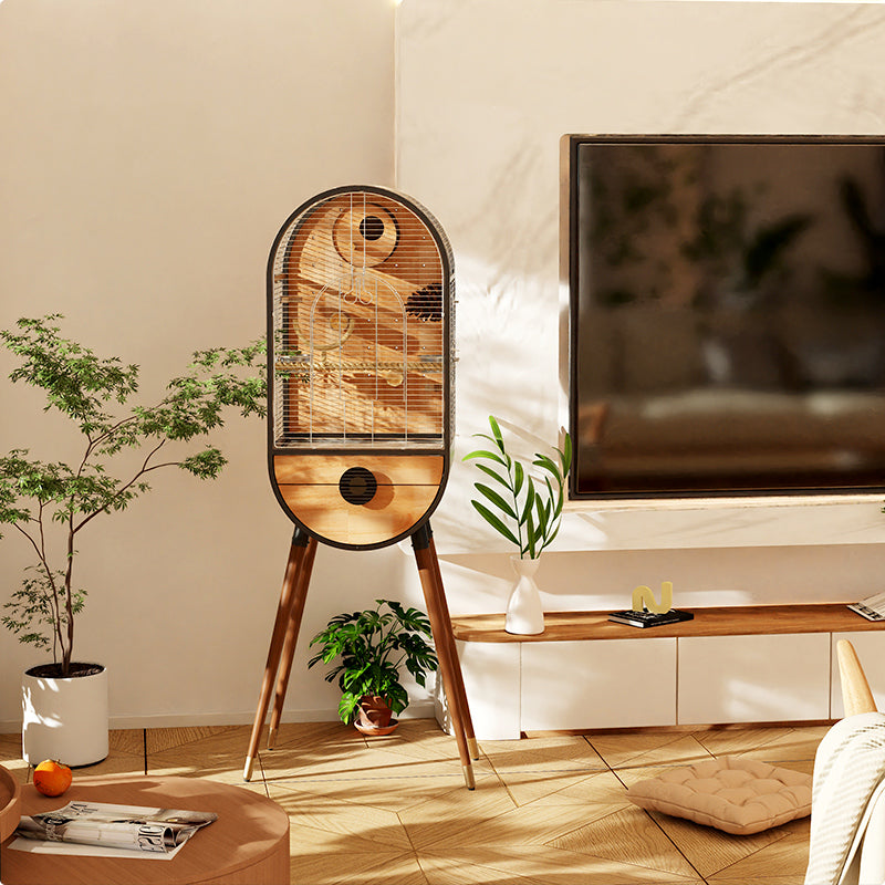 Free shipping | Luxury Parrot Cage Villa, Stainless Steel & Solid Wood Time Capsule House for Cockatiel-Free Shipping