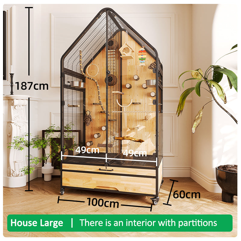 Large Luxury Bird Cage for Parrots – Spacious Metal Aviary with Panoramic View for Cockatiels, Quaker Parrots & African Greys