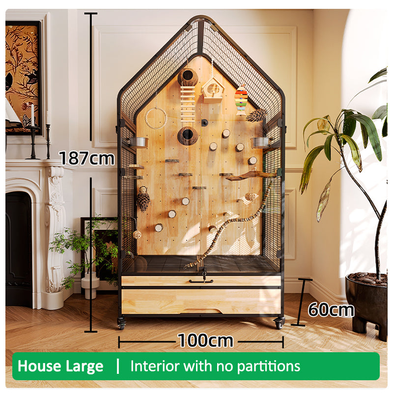 Large Luxury Bird Cage for Parrots – Spacious Metal Aviary with Panoramic View for Cockatiels, Quaker Parrots & African Greys