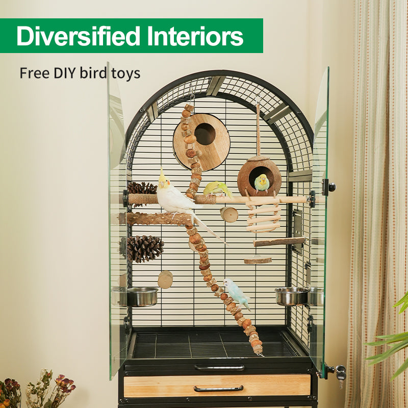 Free shipping | Large Baroque Parrot Cage Solid Wood | Luxury Anti-Splash Bird Villa for Cockatiel, Budgerigar & Small Parrots