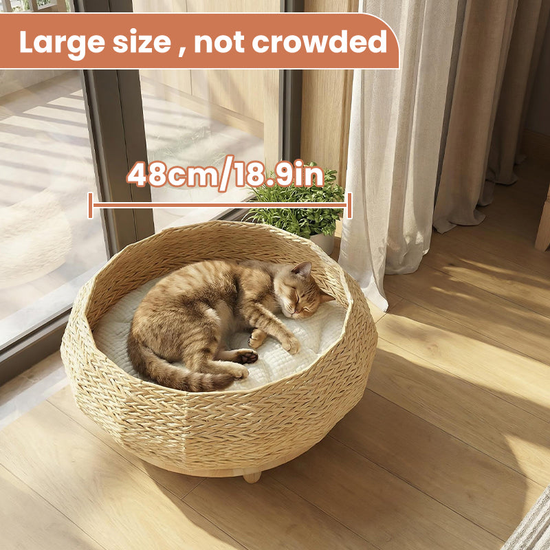 MiaoZan Woven Solid Wood Pet Bed, Semi-Enclosed Cat Dog Bed, All Seasons Universal,Cat Bed