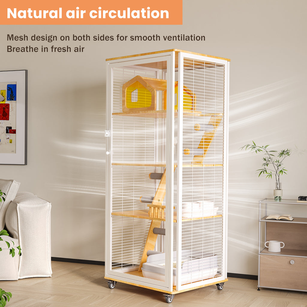Extra Large Cat Villa, Luxury Indoor Cat Cage with Panoramic Glass Cat House