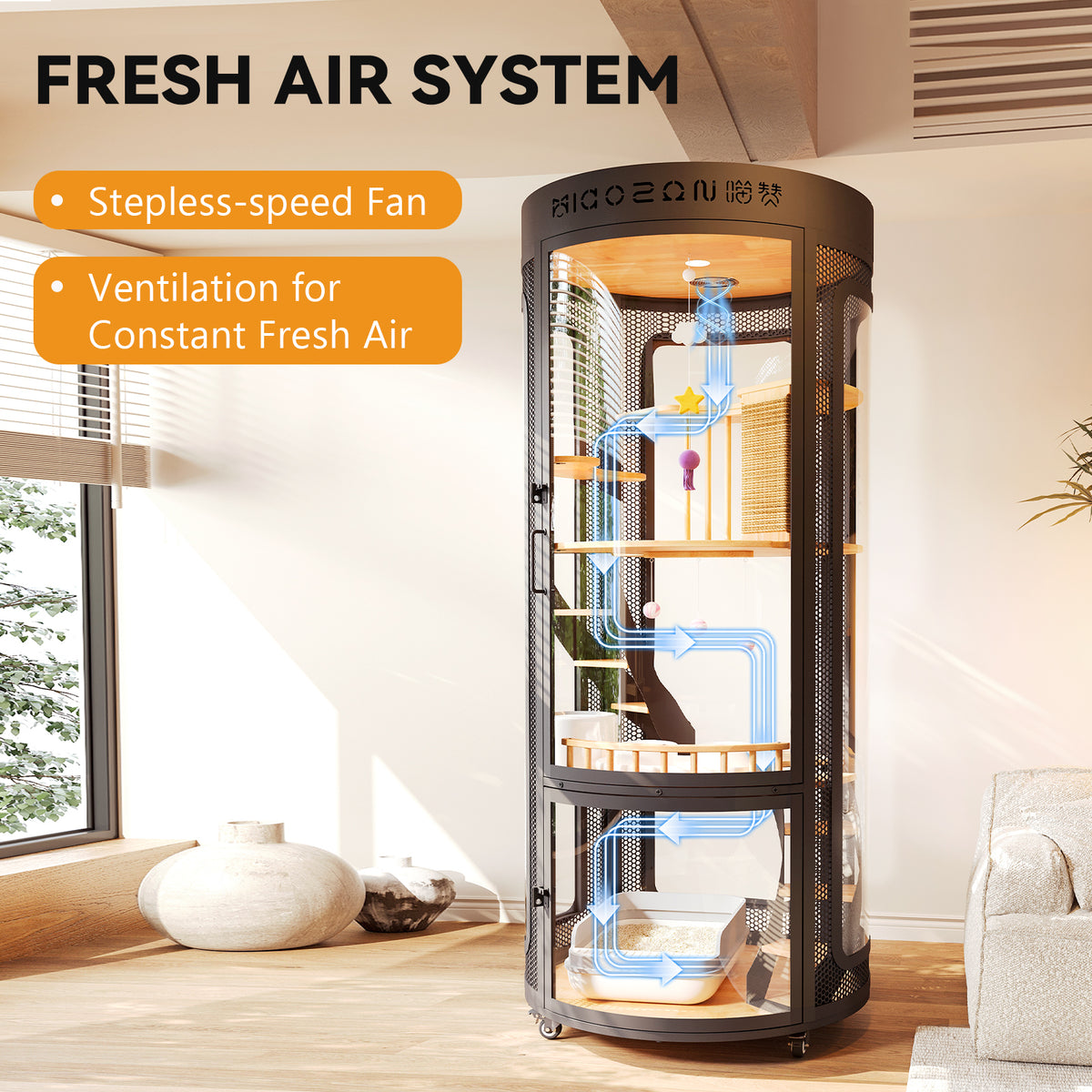 Extra Large Cat Cage Indoor, Cat Enclosure with Smart Air System, Panoramic Cat Villa, Large Cat House