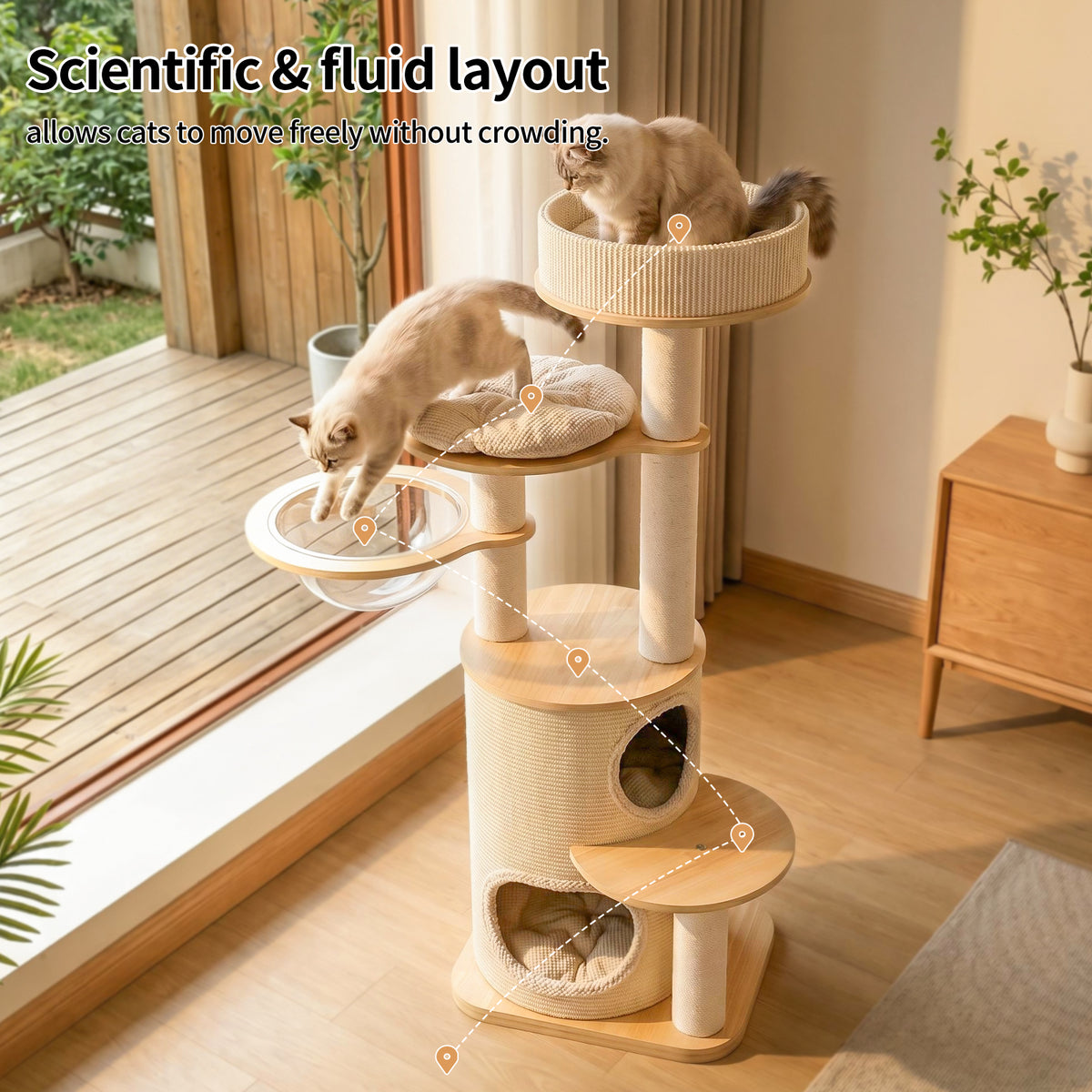 OFA03 Large Cat Tree for Indoor Cats, Multi-Level Wooden Cat Tower with Scratching Posts, Cat Condo & Cozy Cat House for Multiple Cats