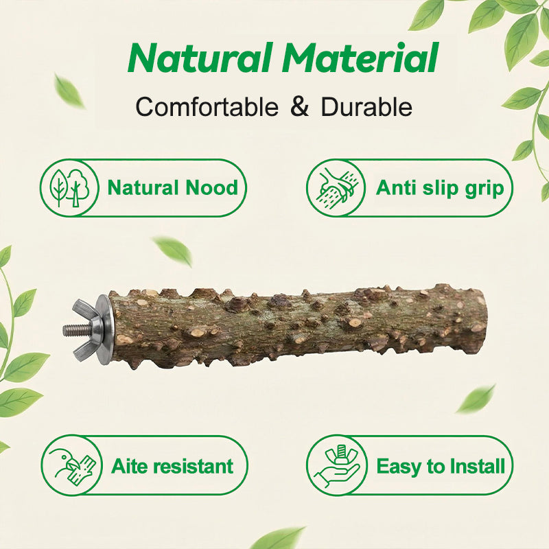Natural Pepper Wood Bird Perch, Natural Wooden Parrot Perch with Double-Sided Locking Bolts, Bird Cage Stand for Budgies, Cockatiels, Conures & Parrots
