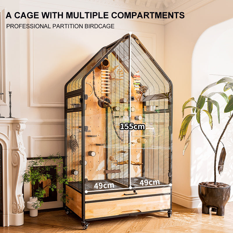Free shipping | Large Panoramic Bird Cage Wrought Iron | Luxury Parrot Aviary Villa for African Grey, Cockatiel, Monk Parakeet