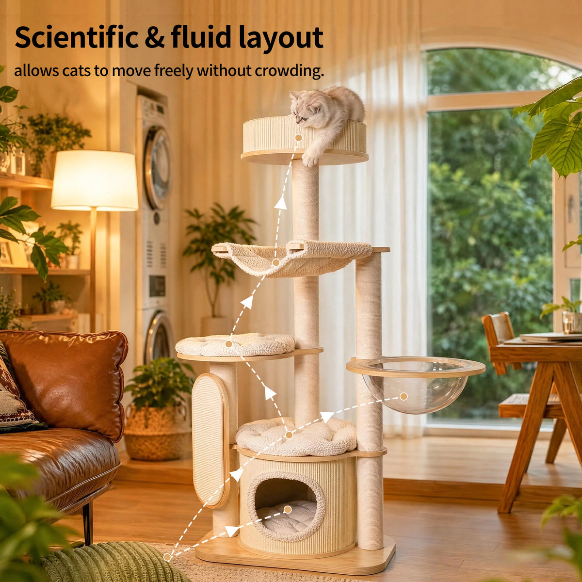 OFA01 Large Cat Tree for Indoor Cats, Multi-Level Wooden Cat Tower with Scratching Posts, Cat Condo & Cozy Cat House for Multiple Cats