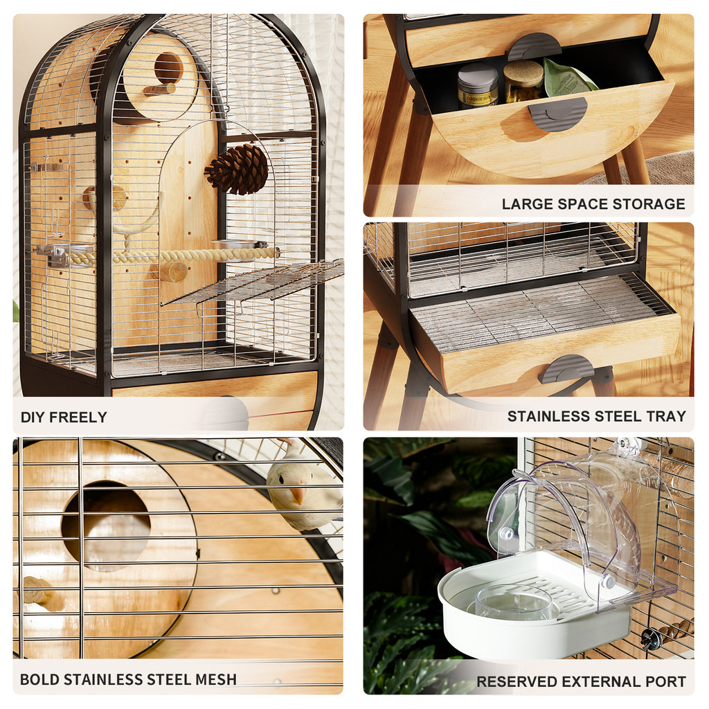 Free shipping | Luxury Parrot Cage Villa, Stainless Steel & Solid Wood Time Capsule House for Cockatiel-Free Shipping