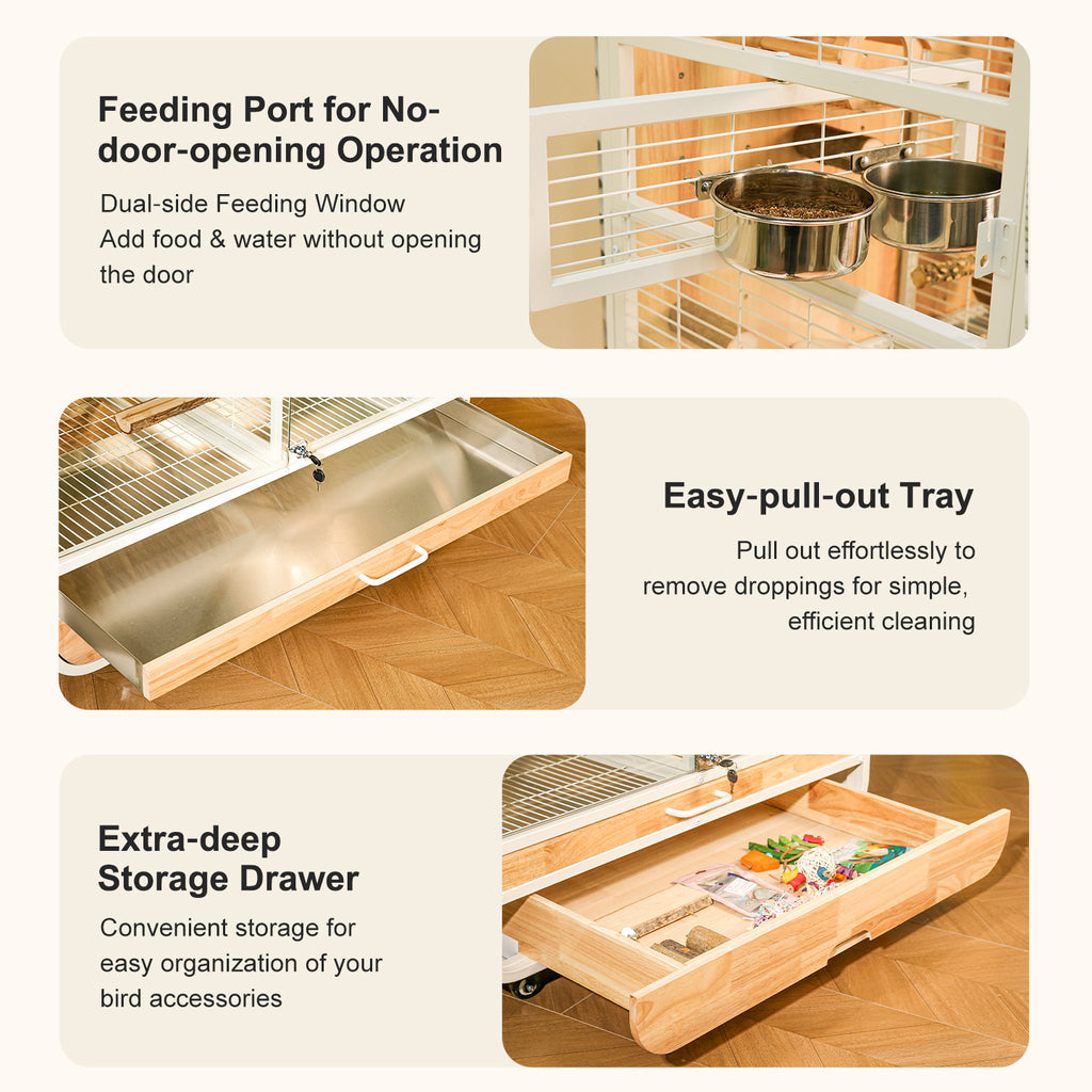 Premium Parrot Cage – Easy-Clean Bird Aviary with Anti-Splash Design for Sun Conures, African Greys & Quaker Parrots