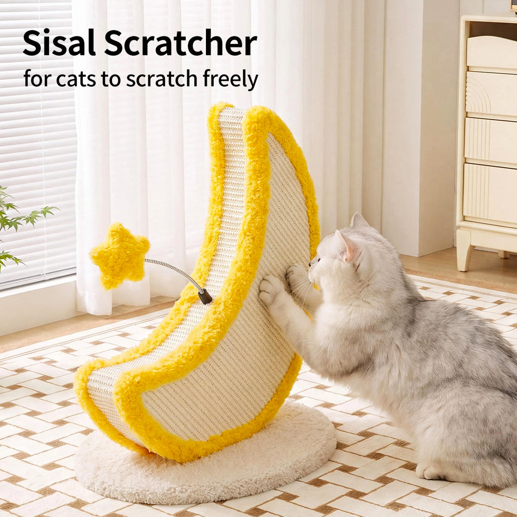 Moon-Shaped Sisal Cat Scratcher – Durable, Low-Shedding Cat Scratching Board with Cozy Plush for Indoor Cats