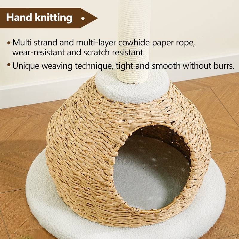 MiaoZan Wicker Cat Climbing Frame Multifunctional Cat Bed Scratching Post Toy Space-Saving