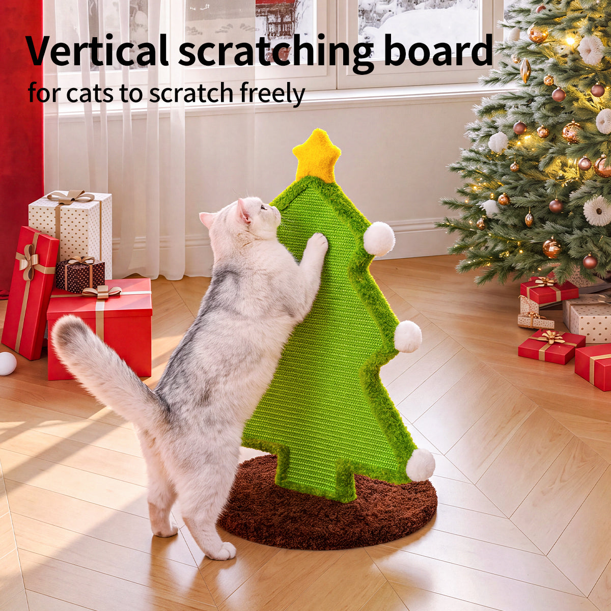 Christmas tree-Shaped Sisal Cat Scratcher – Durable, Low-Shedding Cat Scratching Board with Cozy Plush for Indoor Cats