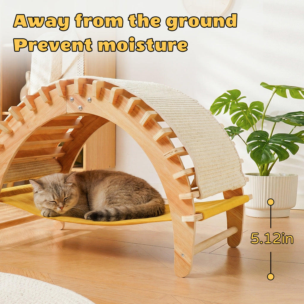 3-in-1 Sisal Cat Scratcher Bed, Cat Hammock Lounge with Solid Wood Frame, Durable Pad & Perch for Large Indoor Cats, Easy Assembly Cat Furniture