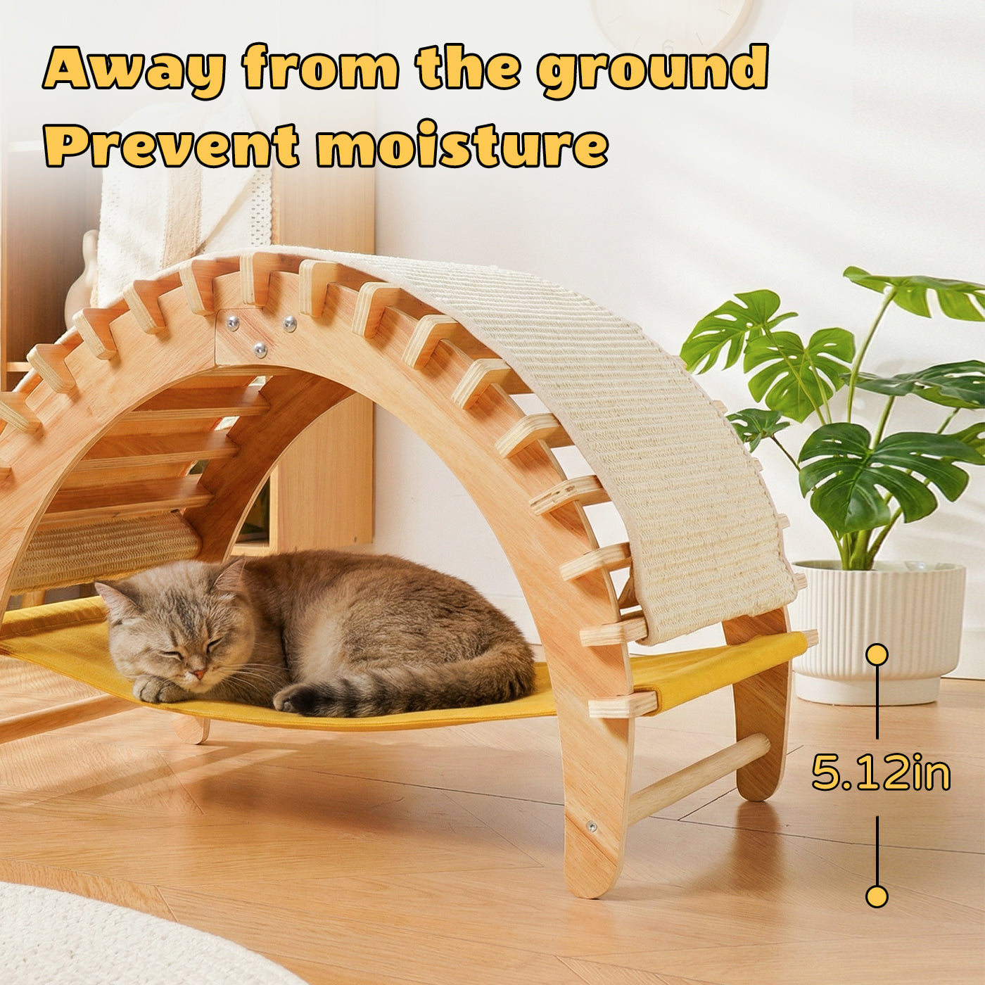 3-in-1 Sisal Cat Scratcher Bed, Cat Hammock Lounge with Solid Wood Frame, Durable Pad & Perch for Large Indoor Cats, Easy Assembly Cat Furniture