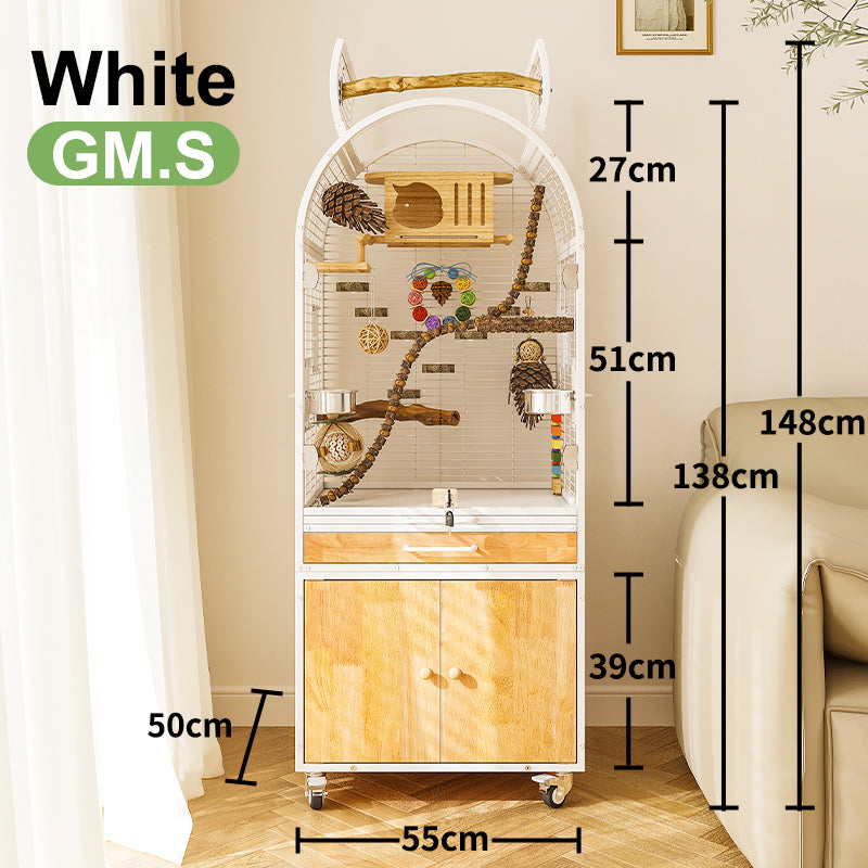 Large Wooden Parrot Cage – Luxury Bird Aviary with Stainless Steel Features, Easy-Clean Design & Anti-Splash Protection