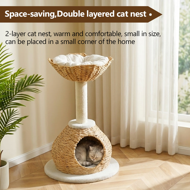 MiaoZan Wicker Cat Climbing Frame Multifunctional Cat Bed Scratching Post Toy Space-Saving