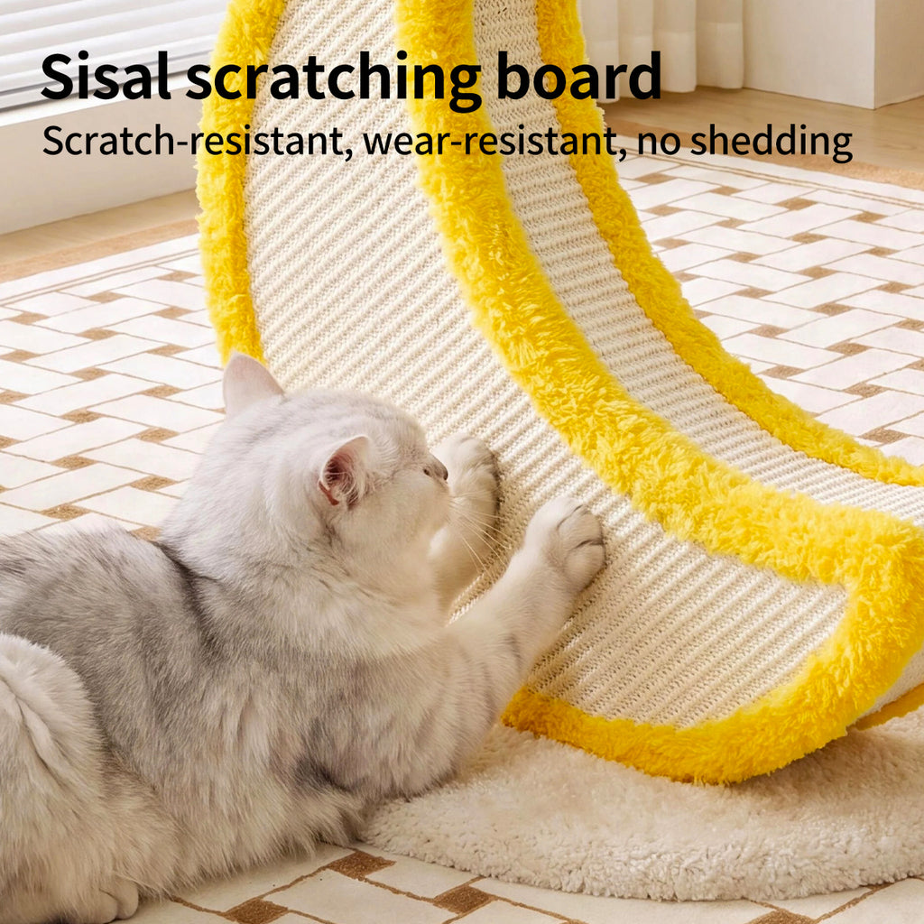 Moon-Shaped Sisal Cat Scratcher – Durable, Low-Shedding Cat Scratching Board with Cozy Plush for Indoor Cats
